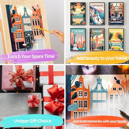 YALKIN 6 Packs Paint by Number Kits for Adults Beginners, DIY Oil Acrylic Painting by Number Kits on Canvas Without Frame, Adults Paint by Number for Home Wall Decor Gifts 20x30CM/7.8x11.8IN