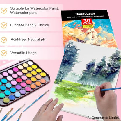 DagouColor Watercolor Paper Pad, 30 Sheets - Boat Yellow, A4, 1 Pack | 140lb/300gsm Cold-pressed Paper, Artist Book for Adults Beginners, Painting, Drawing, Mixed Media - color: Boat Yellow