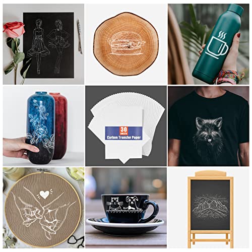 PSLER White Carbon Paper for Tracing - 30pcs Graphite Transfer Paper, A4 | Use with Tracing Paper, Carbon Copy Paper for Drawing Patterns on Wood, Canvas, Fabric, Artist Lettering & Sketching - color: white