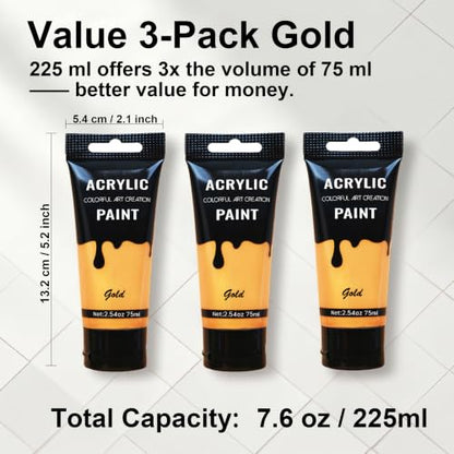 YULL 7.6 oz/225 ml Metallic Gold Acrylic Paint Tubes, Thick Opaque Waterproof Golden Acrylic Paint for Wood/Canvas/Metal/Plastic/Furniture, Non-Toxic Water-Based Washable Indoor/Outdoor Craft Paints - color: Gold (Metallic)