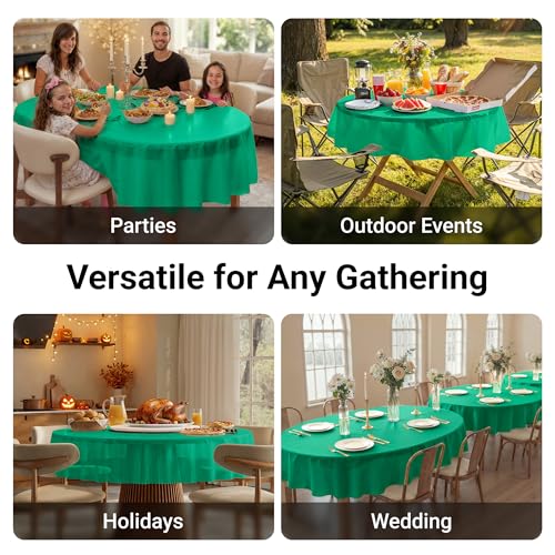 Auros 10-Pack Green Plastic Table Cloth, 84" Round Disposable Table Cover | Waterproof, Spill-Proof & Throw Away Table Cloth, Easy Cleanup for Party, Birthday, Wedding, Graduation, Picnic, Kelly Green - color: Kelly Green, size: 84" Round