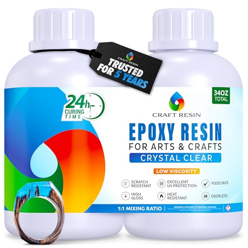 Craft Resin Crystal Clear Epoxy Resin Kit - Food Safe, UV Resistant - 34 Oz | Low Viscosity, Self Leveling Casting Resin Epoxy for DIY Art, Wood, Jewelry Making, Coasters & Molds - size: 34 Oz
