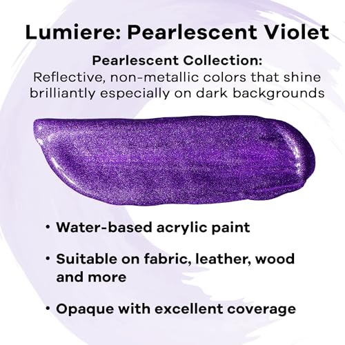Jacquard Lumiere 2.25oz Fabric Paint Pearlescent Violet - Metallic Paint for Fabric, Leather, Canvas, Paper and Wood - Light-bodied Metallic Acrylic Paint - Lightfast & Vibrant Metallic Acrylic Paints - color: Pearlescent Violet, size: 2.25 Fl Oz (Pack of