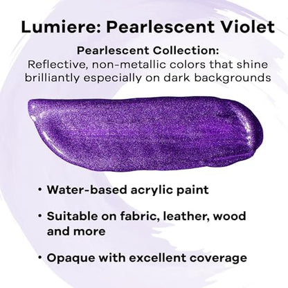 Jacquard Lumiere 2.25oz Fabric Paint Pearlescent Violet - Metallic Paint for Fabric, Leather, Canvas, Paper and Wood - Light-bodied Metallic Acrylic Paint - Lightfast & Vibrant Metallic Acrylic Paints - color: Pearlescent Violet, size: 2.25 Fl Oz (Pack of