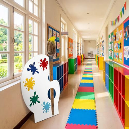 Qunclay 41 x 24 Back to School Giant Palette Art Decor(1pcs, Round) | Giant Paint Palette, Giant Paint Brush Prop, Art Decoration for Classroom Party School Birthday Photo Prop Backdrop - style: Round