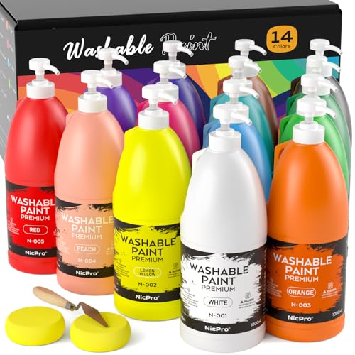 Nicpro 14 Colors Large Washable Paint Set (33.8oz), Non Toxic Tempera Paint | Acrylic Bulk Paints Supplies for Art, Craft DIY, Poster & Finger Paint, School, Home,Teacher Classroom Must Haves - color: 14 Colors, size: 33.8 Fl Oz (Pack of 14)