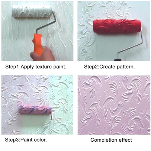 7" Texturing Roller, Patterned Textured Paint Roller, Drywall Texture Tool | Embossed Rubber Paint Roller, Decorative Art Texture Roller, Knockdown Texture Tool for DIY Household Wall Painting (BK046R) - style: BK046R