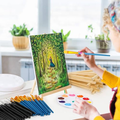 160 Pack Canvas with Easel Miniature Painting Kit with Wooden Easel and Blank Canvas Boards, Detail Paint Brushes Set for Adults Couples Paint Party Supplies, Paint and Sip Date Night Kits