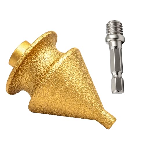 4-in-1 Diamond Chamfer Bit with M10 Hex Shank Adapter, 10-50mm Enlarging & Trimming Tool for Angle Grinder, Vacuum Brazed Diamond Grinding Wheel for Tile Marble Granite Ceramic Beveling & Hole Repair