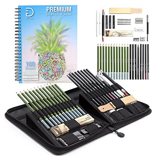 Der König Drawing Set for Kids Ages 8-12 - Drawing Kit with 41pcs of Drawing Supplies - Sketchbook 9”x12” 100 pages and Portable Drawing Pencil Case - Kids, Teens, and Adults