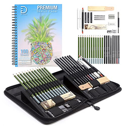 Der König Drawing Set for Kids Ages 8-12 - Drawing Kit with 41pcs of Drawing Supplies - Sketchbook 9”x12” 100 pages and Portable Drawing Pencil Case - Kids, Teens, and Adults