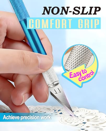 DIYSELF Precision Craft Knife with 10 Extra #11 Blades, 6-Inch Metal Ruler | Hobby Knife with Blades for Paper, Vinyl, Polymer Clay, Pottery & Models, Exacto Knife for Crafting, Crafters, Blue - color: Blue