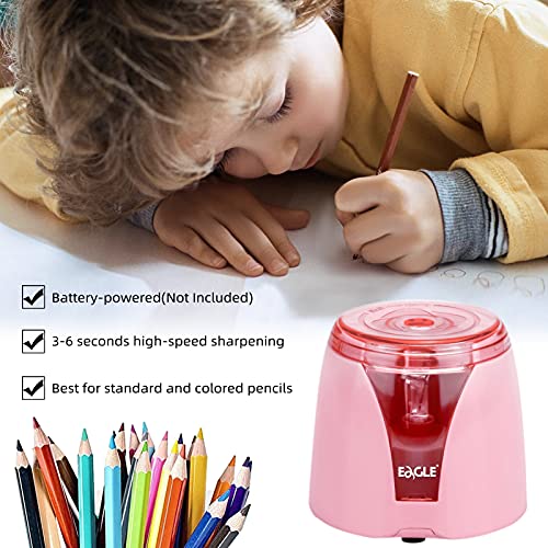 Eagle Electric Pencil Sharpener, Battery Powered, Large Shaving Holders, Carbon Steel Blades, Portable, Reusable and Replaceable Blade, Suitable for Kids, Home, School and Office use (Pink) - color: Pink