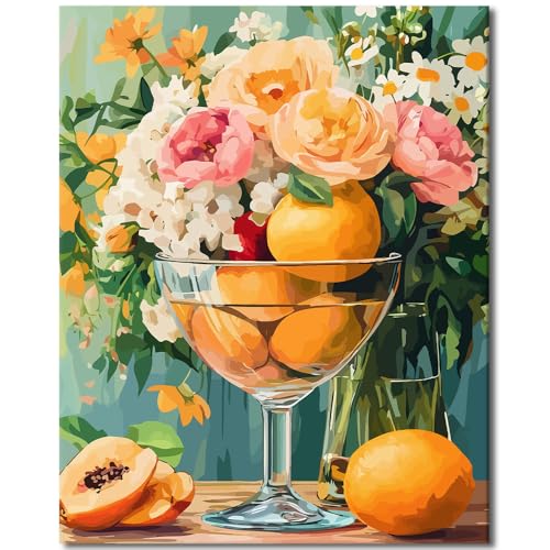 TUMOVO Paint by Numbers Kit for Adults, Wine Glass Fruit Still Life | Elegant Dining Room Decor, Floral Paint by Numbers Kit for Adults, DIY Art Project, Unframed Canvas, 16x20 Inches. - color: Glasses