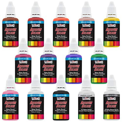 U.S. Art Supply Airbrush Paint Set - 12 Color Ready to Spray Air brush Paint, 1-Ounce Water-Based Acrylic Primary Opaque with Reducer & Cleaner for Painting Metal, Plastic Models, Canvas, Wood - color: 12-Color Primary Set