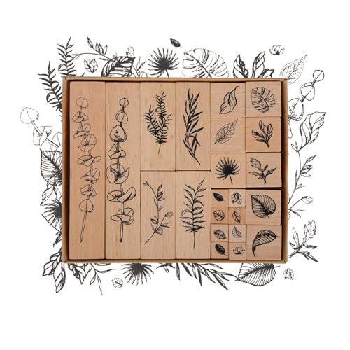 22 Pcs Plant Wooden Rubber Stamps Set, Wood Stamps for Journal, Diary, Scrapbook, Planner, Letter, DIY Craft, Card Making (Green Vitality) - color: Green Vitality