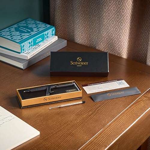 Scriveiner All Black Ballpoint Pen -Stunning Luxury All Metal Matt Black Pen, Schmidt Black Refill, Best Gift Set for Men & Women, Professional Executive Office, Nice Fancy Designer Pens - color: 9. All Black