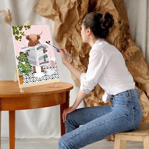 GHHKUD 4Pack Framed Paint by Numbers Animals, for Adults Kids, DIY Animals on The Toilet Read News Painting by Numbers with Frame Wooden Holder,Art on Canvas Gifts Home Wall Decor 20x30cm