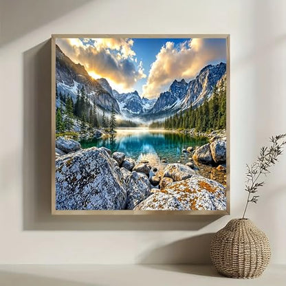 Landscape Mountain Lake Diamond Art Kits for Adults, 5D Diamond Painting Kits for Adults Beginners, DIY Full Round Drill Diamond Dot Painting Gem Art Kits for Adults, Home Wall Decor 13.8x13.8 Inch
