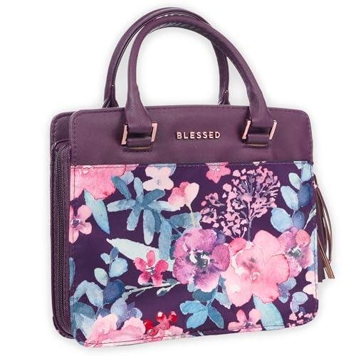 Christian Art Gifts Women's Fashion Bible Cover Purse Style Blessed, Purple Floral Faux Leather, Large - size: Large