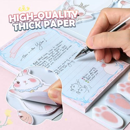 Hommie Cute Sticky Notes Set, Sticky Notes Set Planner Dividers, Easter Bunny Self-Stick Memo Pads with Animal Divider Tabs, Bundle Writing Designs for Office, School, Easter Party Supplies - color: Rabbit(blue Background)