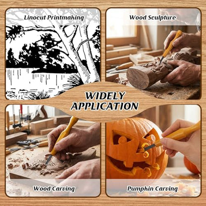 WILLBOND 5 Pcs Wood Carving Tools Set Linocut Chisel Flat Linoleum Kit 1.7mm, 3mm, 4.5mm, 6mm, 7.6mm Wood Carving Knife Woodworking Tools for Detail Roughing Woodblock Printing Woodcut Printmaking