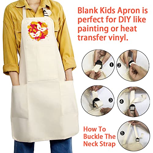 FreeNFond Kids Apron Adjustable Child Apron with 4 Pockets for Baking Painting - color: White
