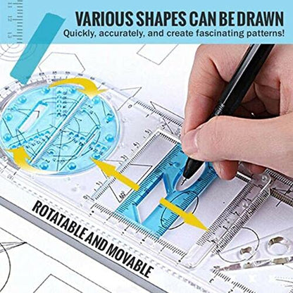 1PCS Multifunctional Geometric Ruler Geometric Drawing Template Measuring Tool Plastic Draft Rulers Students for School Office Supplies