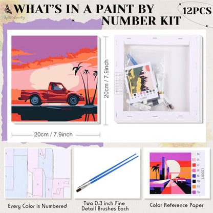 Nezyo 12 Sets Paint by Numbers Kit with Frame, Acrylic Canvas 8x8in | Beginner Friendly DIY Sets for Painting Party Classroom Birthday Gifts, Includes Numbered Canvases Brushes Paints - style: Travel