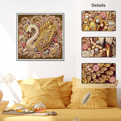Stalente Diamond Painting Kits for Adults Swan, 5D Special Shape Diamond Art Kits for Beginners, Crystal Rhinestones Diamond Painting for Home Wall Decoration Gift 12×12inch, Animal