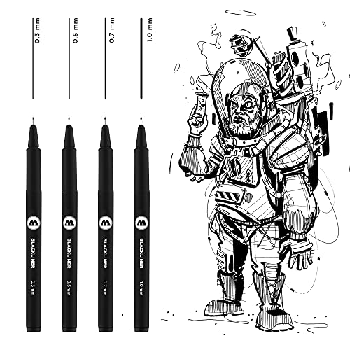Molotow Blackliner 4-Pen Set 2 - .3mm, .5mm, .7mm, 1mm Tips, 1 Set Each (200.487) - style: 4 Pen Set 2