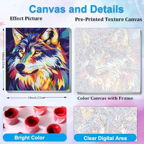 Artunion Framed Paint by Numbers Kit for Adults Beginners & Kids Ages 8-12,Wolf Head Paint by Number with Frame,Acrylic Paint by Numbers Kit on Canvas 10 * 10 Inch Without Easel - color: ZXT-186-F