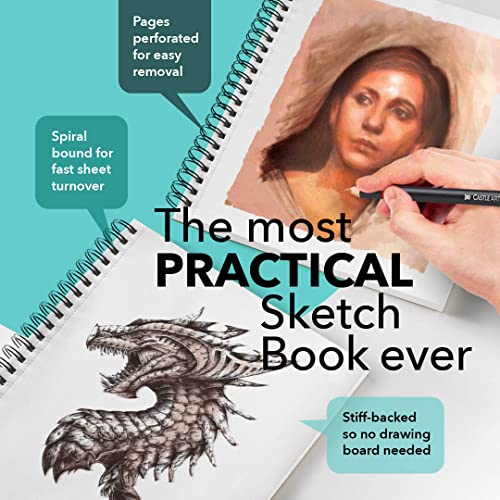 Castle Art Supplies Sketchbook 9 x 12in for Artists - Double Pack Sketchpad | 200 sheets of quality 90gsm paper, spiral bound for versatility - for adult artists, students, and learners alike