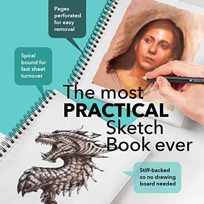 Castle Art Supplies Sketchbook 9 x 12in for Artists - Double Pack Sketchpad | 200 sheets of quality 90gsm paper, spiral bound for versatility - for adult artists, students, and learners alike