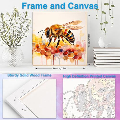 Artunion Framed Paint by Numbers Kit for Adults Beginners & Kids Ages 8-12,Bee Paint by Number with Frame,Watercolor Paint by Numbers Kit on Canvas 10 * 10 Inch Without Easel - color: ZXT-400-F