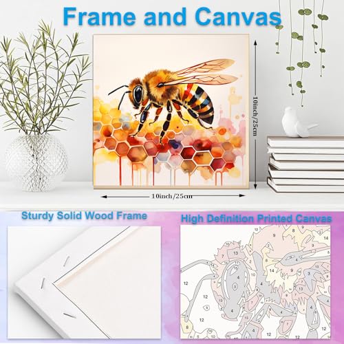 Artunion Framed Paint by Numbers Kit for Adults Beginners & Kids Ages 8-12,Bee Paint by Number with Frame,Watercolor Paint by Numbers Kit on Canvas 10 * 10 Inch Without Easel - color: ZXT-400-F