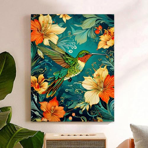 Reivworl Hummingbird Paint by Numbers Kit for Adults Beginner 16×20 inch | Hummingbird Paint by Number Kits 16×20 inch, Crafts on Canvas with Gifts. - color: 16-Hummingbird