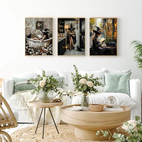 3 Park Witch Diamond Art Kits for Adult diamond painting kits for adults | Goth Witch and Black Cat DIY Diamond Painting Kits 5D Diamond Dots Gem Art Crafts with Tools,Round Full Drill 12x16inch - color: DP04737