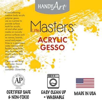 Handy Art Little Masters White Gesso, Half Gallon (64 oz) Bulk, Acrylic Primer for Canvas, Wood & More, Made in USA, AP Non-Toxic, Allergy Friendly, Prepares Surfaces for Painting - size: 64 Fl Oz (Pack of 1)
