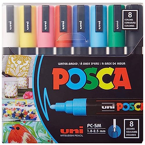 POSCA® PC-5M Paint Markers, 8 Count Medium Reversible Tip Set (1.8–2.5 mm) - size: 1 Count (Pack of 8), style: Round Tip