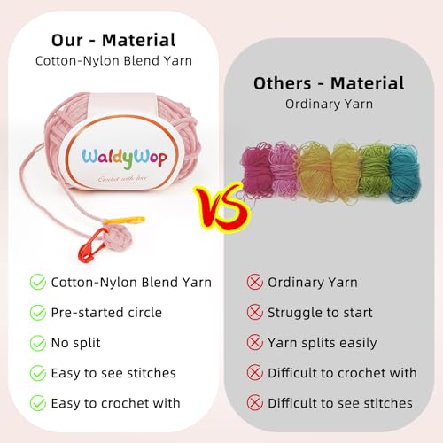WaldyWop Crochet Kit for Beginners Adults, Wobbles Crochet Animal Kit, Complete Starter Knitting Set w/Step-by-Step Video Tutorials, Easy Yarn (Extra 40%), Hook - DIY Craft Kits, Gifts for Women - color: Axolotl