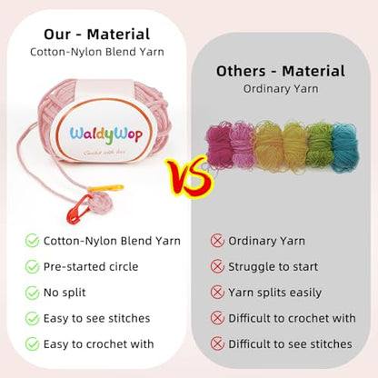 WaldyWop Crochet Kit for Beginners Adults, Wobbles Crochet Animal Kit, Complete Starter Knitting Set w/Step-by-Step Video Tutorials, Easy Yarn (Extra 40%), Hook - DIY Craft Kits, Gifts for Women - color: Axolotl