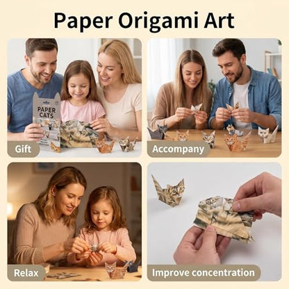 3D Origami Cat Kit, 50 Paper Cats, DIY Craft Kit for Adults & Teens