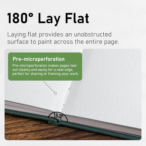 Watercolor Sketchbook 6.5" x 6.5" - 100% Cotton, 24 Sheets, Cold Press 140 lb / 300 GSM Watercolor Journal with Wide Elastic Band - Ideal for Plein Air Painting, Ink & Mixed Media - color: Green