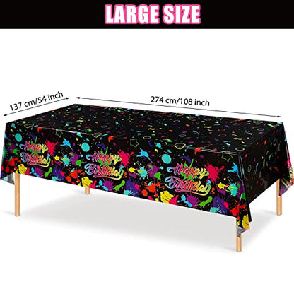 3 Pcs Glow in the Dark Tablecloth Disposable Plastic Neon Table Cloths Happy Birthday Glow Party Table Covers for Neon Black Light Birthday Party Paint Splatter Decorations Supplies, 54 x 108 Inch