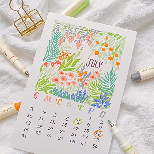 WRITECH Brush Tip Marker Pens: Artist Markers Flexible Tip Water Based 12ct Assorted Colors for Journaling Adult Coloring Hand Lettering Calligraphy Drawing Vibrant Colored - color: Vibrant
