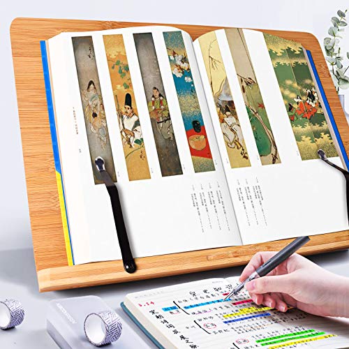 wishacc Book Stand XL-Large Size 15.4" x 11.0" Main Board-Adjustable Foldable Book Holder with Page Holder Clips - Holds Cookbooks, Receipe Books, Textbooks, Tablets, Laptops, Music Books, Documents - size: 15.4 x 11 inches