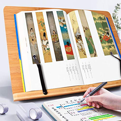 wishacc Book Stand XL-Large Size 15.4" x 11.0" Main Board-Adjustable Foldable Book Holder with Page Holder Clips - Holds Cookbooks, Receipe Books, Textbooks, Tablets, Laptops, Music Books, Documents - size: 15.4 x 11 inches