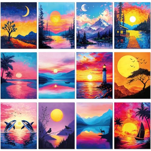 Sherr 12 Pcs Pre Drawn Canvas for Adults,Beautiful View,8 x 10 Inch | Pre Printed Canvas, Sip and Paint Party Canvas Painting Kit, for Holiday Painting Crafts Favor - size: 8 x 10 Inch, style: Beautiful View
