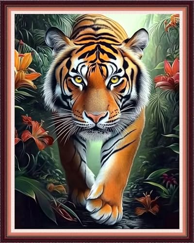 Fanxvivy Stamped Cross Stitch Kits for Beginners Full Range of Cross Stitching Preprinted Embroidery Kits for Adults, 11CT Embroidery Pattern Needlepoint Kits-Tiger King 16x20 inch - color: Artdesign16
